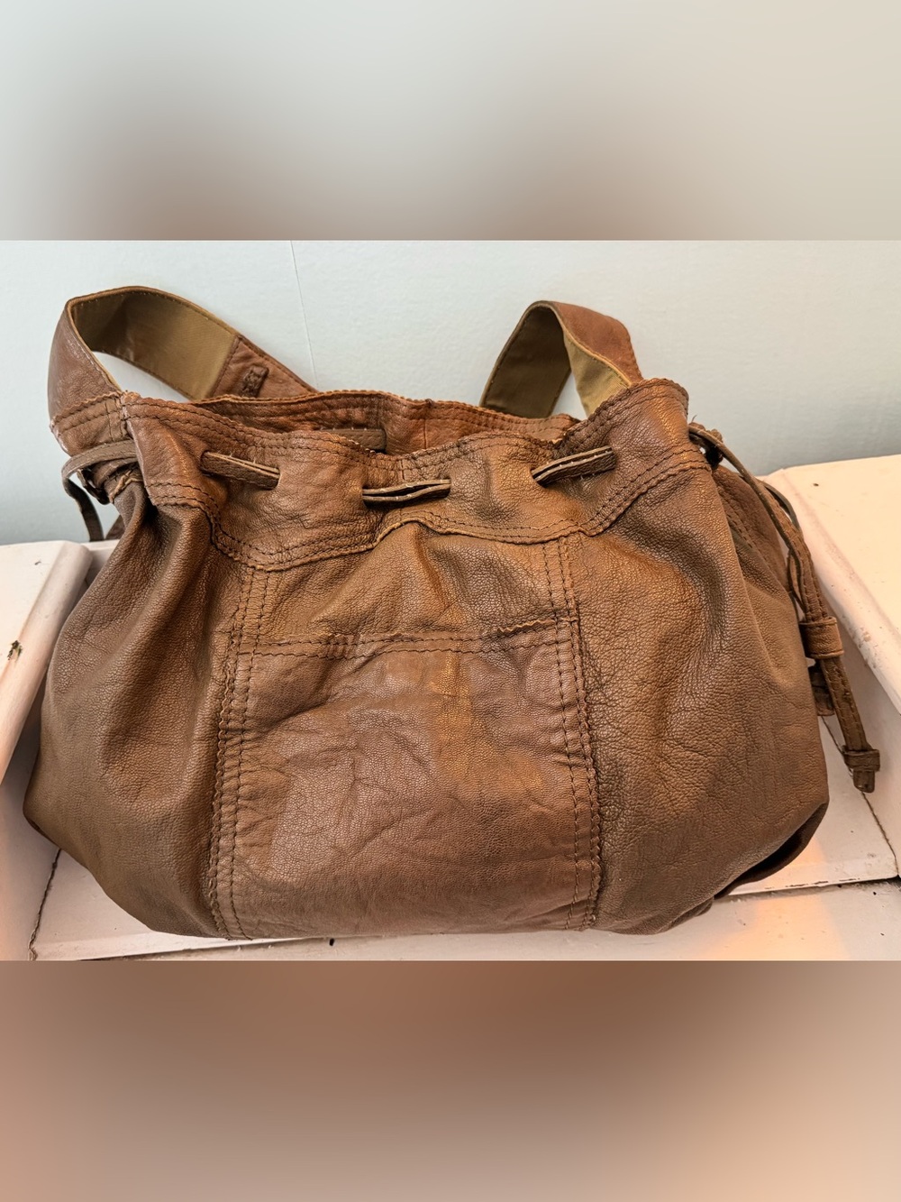 Lucky Brand Hazel Colored Leather Drawstring Hobo Shoulder Bag